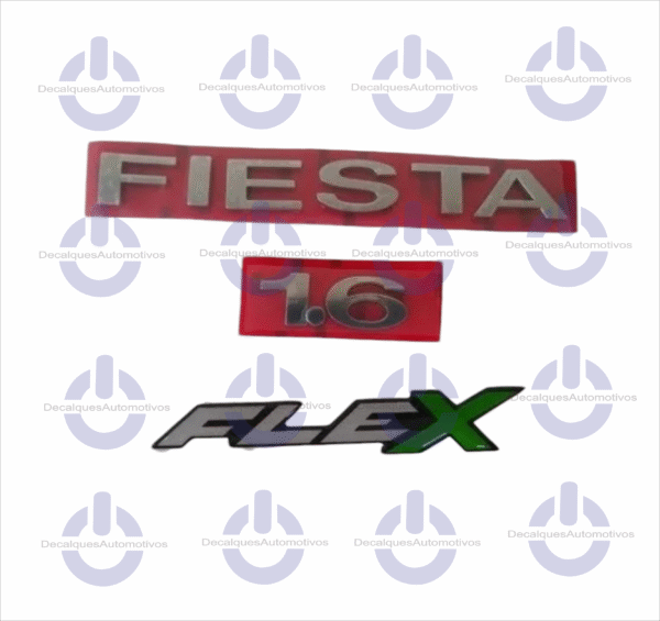 Kit Emblema Letreiro Fiesta 1.6 cromado Flex Resinado compatível com ano 2002 A 2012