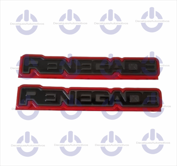 Par Emblema Letreiro Renegade para Porta compatível - Preto com Fundo Vermelho