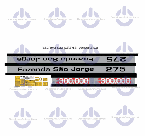 Kit Faixa Adesivo Compatível Trator Massey Ferguson 235 265 275 290 292 296 297 299 ano referência 1980 a 1990